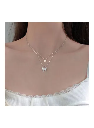 Dainty Butterfly Double Layer Clavicle Chain Necklace 