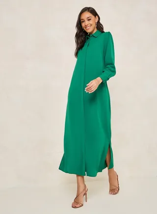 Solid Shirt Maxi Dress with Concealed Placket 