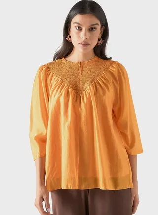 Ruched Flared Sleeve Top 