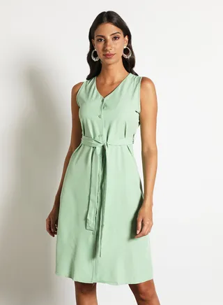 Women'S Casual Midi Sleeveless Solid Long Evening Maxi Dress With Buttons Green 