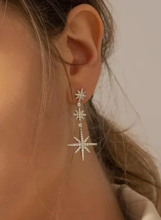 Triple Pole Star Drop silver Earrings - Silver 