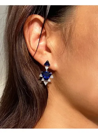 Triangle Cut Blue Sapphire Earrings 