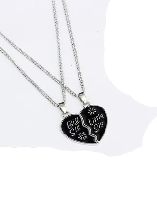 2 piece Sister Heart Pendant Necklace for Women 