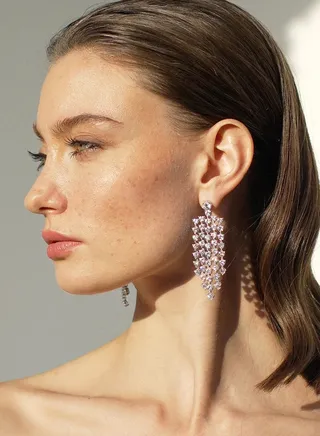 Heart Cut Stone Charm Earrings - Silver 