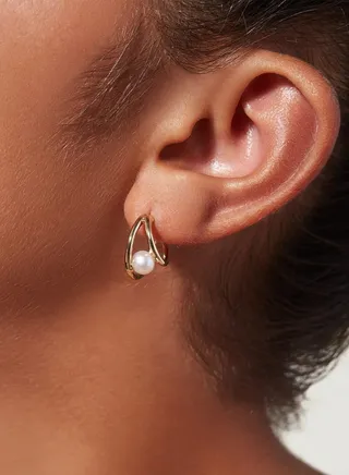 Pearl Double Hoops Earrings - Silver 