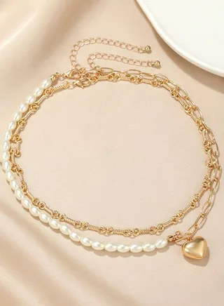 Set of 2 - Heart Pendant Necklace