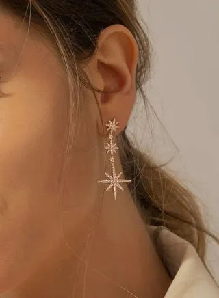Triple Pole Star Drop Earrings - Rose Gold - Silver 