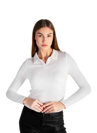 RIBB TOP WITH POLO COLLAR 