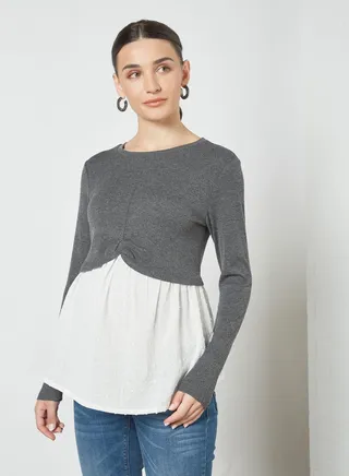 Maternity Double Layer Top Charcoal 