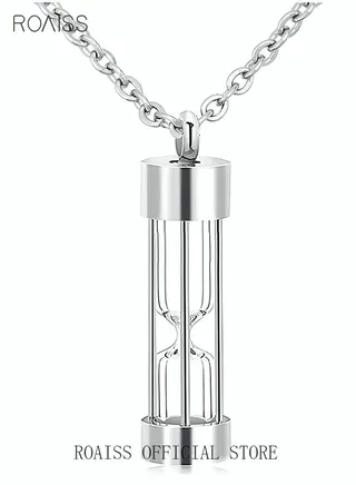 Hourglass Perfume Bottle Pendant Necklace Titanium Steel Jewelry Sealed Glass Locket Stainless Steel Timeless Charm Memorial Gift for Men Women Couples Silver 