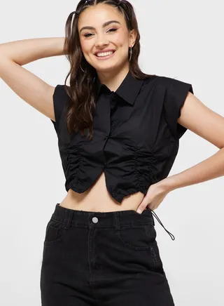 Front Smocked Detail Shirt 