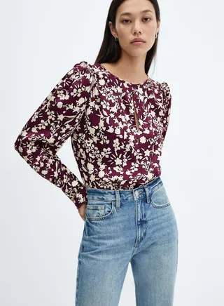 Cut Out Floral Printed Top 