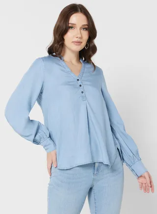 Button Detail Denim Top 