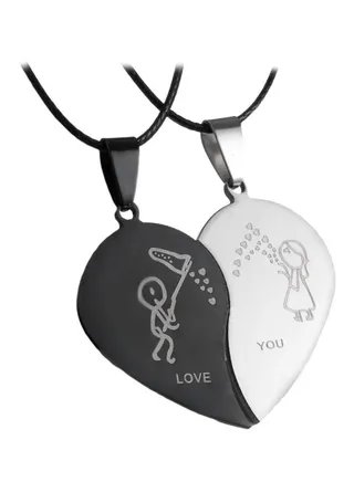 2-Piece Broken Heart Pendant Necklace 