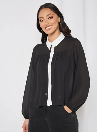 Contrast Collar Shirt Black 