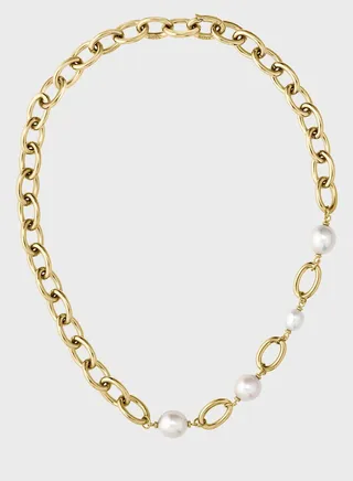 Chunky Chain Pearl Silver Plated Necklace