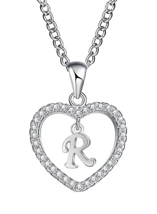 Concise Hollowed Heart Alphabet Chain Pendant 