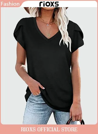 Women's Short Sleeve T-shirt V-neck Basic Tops Casual Blouse 