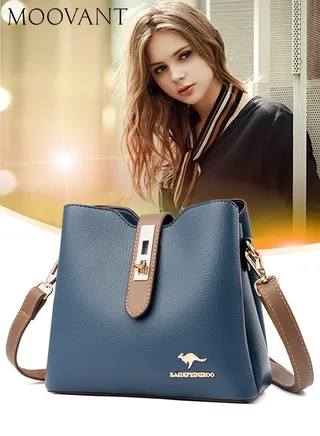Premium Leather Women Shoulder Bag Women's Handbag Elegant Patent Leather Bag Waterproof Tote Bag Women Large Capacity Bucket Bag with 2 Shoulder Straps Blue 