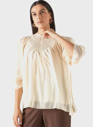 Ruched Flared Sleeve Top 