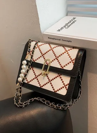 Women's Square Handbag Shoulder Cross-body Chain Pearl Chain Bag 