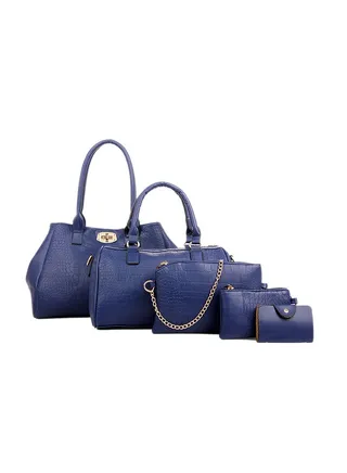 5-Piece Crocodile Pattern Bags Blue 