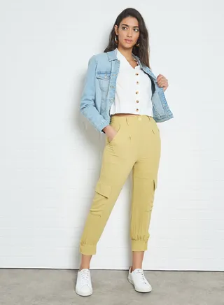 Lapel Collar Cropped Shirt Ecru 