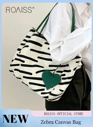 Women's Canvas Bag Large Capacity Casual Commuter Shoulder Bag School Tote Bag Simple 
