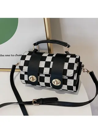 Casual Unique Flap PU Leather Boston Handbag Cross-body Shoulder Cylinder Bag for Women/Ladies/Girls Shopping Work Dating 18*13*7cm 