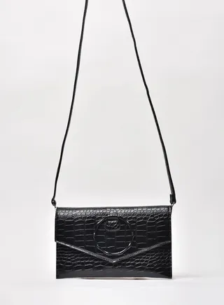 Animal Pattern Flap Closure Shoulder Bag Black 