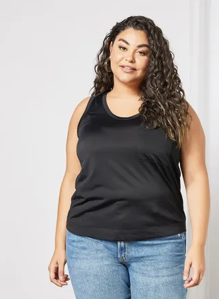 Plus Size Pocket Tank Top Black 