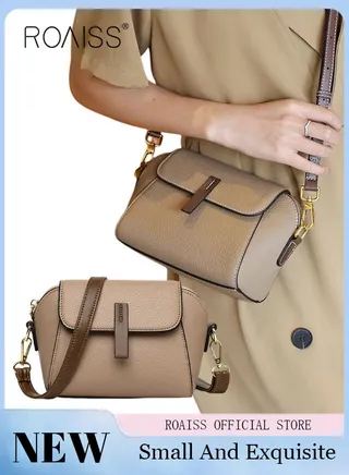 Women's New Fashion Bags Soft Leather Simple Classic Crossbody Bag Double Layer Compartment Magnetic Closure Handbag Shell Bag 