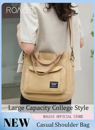 Large Capacity Shoulder Bag  Durable Macaron Color Scheme Smooth Zipper Solid Color Tote Bag 