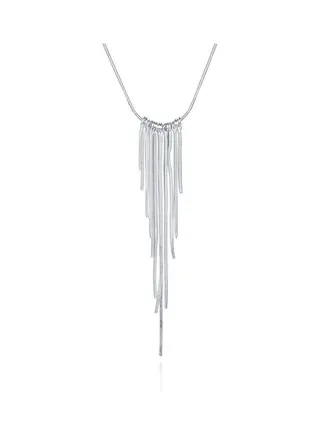 Rhodium Plated Ziron Studded Pendant Necklace 