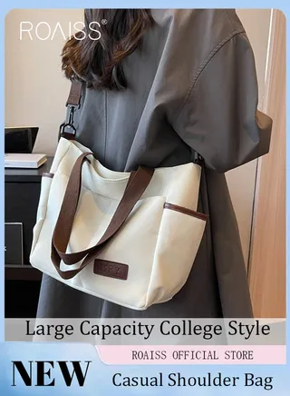 Large Capacity Shoulder Bag  Durable Macaron Color Scheme Smooth Zipper Solid Color Tote Bag 