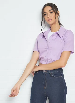 Elasticated Hem Crop Top Lilac 
