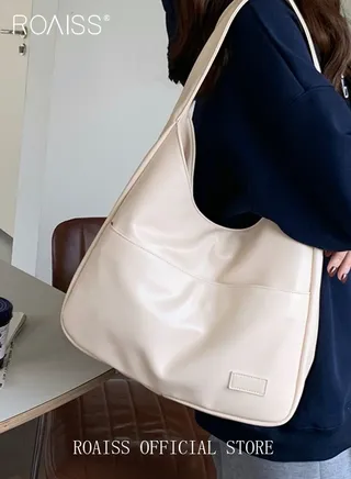 Women's Large Capacity Commuter Bag Tote Bag Simple Solid Color PU Material 