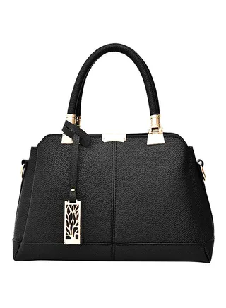 Zip Closure Shoulder Bag Black 