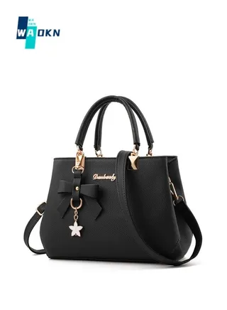 Women's New Fashion Bow Decorated Handbag, Ladies Simple Large-capacity Shoulder Bag, Crossbody Bag, Elegant Multi-pocket Tote Bag Carrying Bag(Black) 