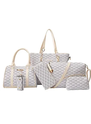 6-Piece Printed Handbag White 