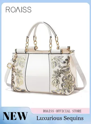 Elegant Luxurious Handbag Advanced Leather Unique Glossy Bridal Wedding Large Capacity One Shoulder Carved Messenger Bag for Women/Mother/Girl Friend Gift 
