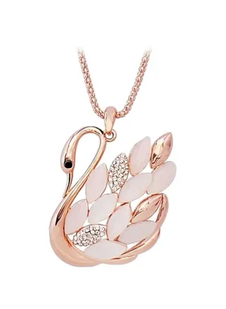 Alloy Opal And Rhinestone Studded Swan Shaped Pendant Necklace 