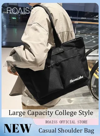 Large Capacity Shoulder Bag  Durable Macaron Color Scheme Smooth Zipper Solid Color Tote Bag 