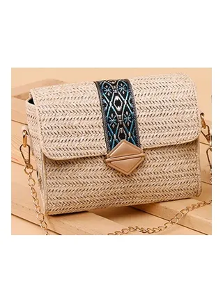 Straw Square Shoulder Bag Dark Khaki 
