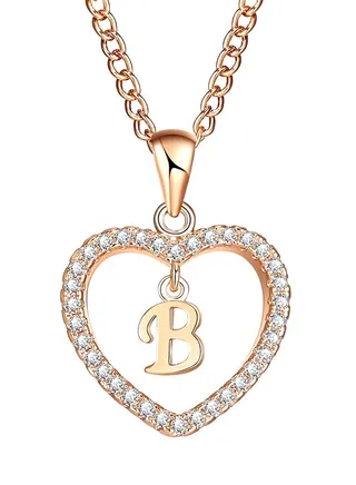 Concise Hollowed Heart Alphabet Pendant Necklace 