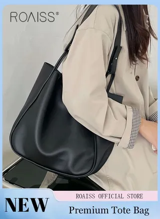 Women's Large-Capacity Bag All-Match Commuter Shoulder Bag Student Tote Bag Retro Texture 
