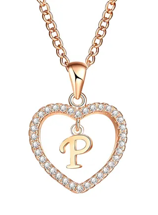 Concise Hollowed Heart Alphabet Pendant Necklace 
