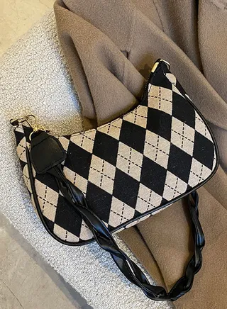 Women's Contrast Color Plaid Striped Saddle Crossbody Shoulder Underarm Satchel Handbag Tote Clutch Purse Hobo Bag 