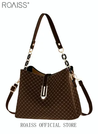 PU Leather Handbag Large Capacity Shoulder Bag for Women Dark Brown 