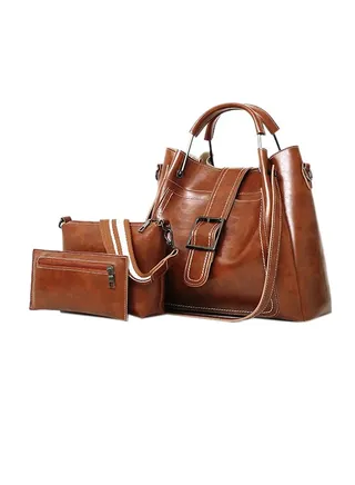 3-Piece Retro Bag Set Brown 